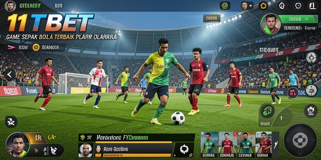 Screenshot gameplay 11TBET menampilkan aksi seru di lapangan sepak bola.
