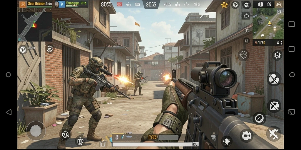 Tampilan gameplay intens dan mendebarkan dalam game FPS 8055.