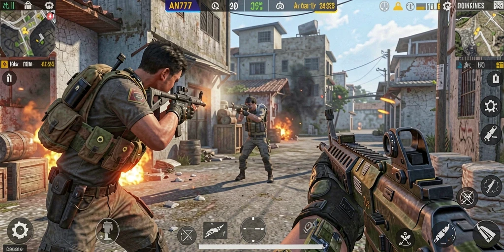 Tampilan gameplay seru dari AN777 dalam aksi FPS.