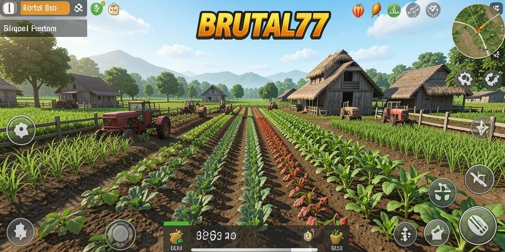 Screenshot gameplay BRUTAL77 menampilkan aksi seru dalam bertani.