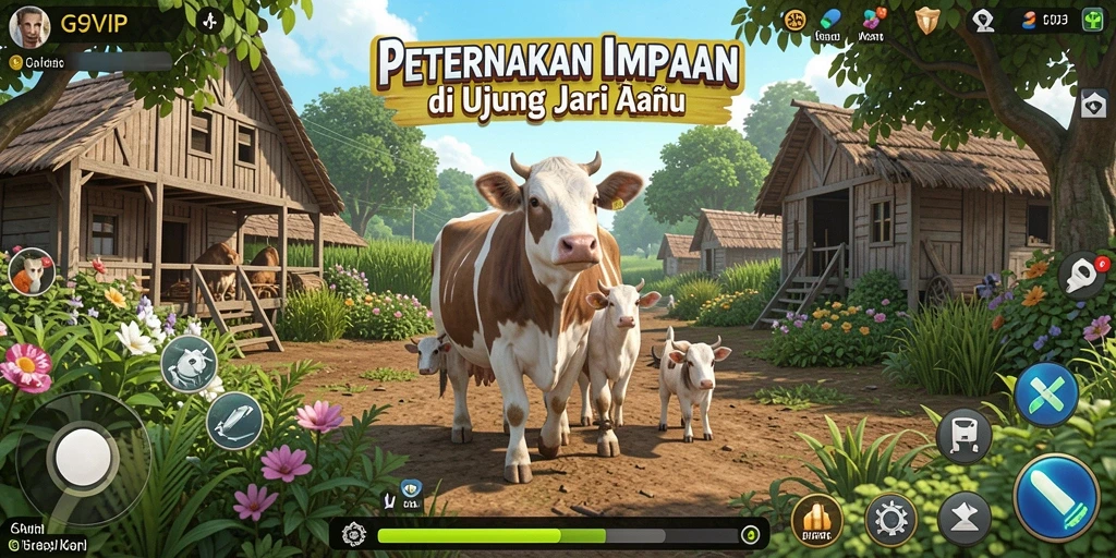 Tampilan gameplay <strong>G9VIP</strong> yang menakjubkan dengan aktivitas pertanian yang seru.