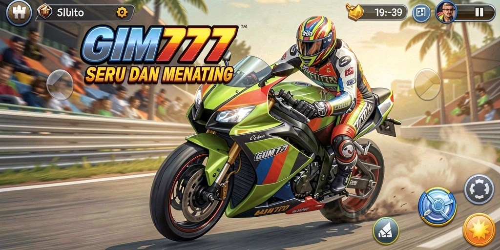 Tampilan gameplay GIM777 menunjukkan balapan motor yang seru dan dinamis.