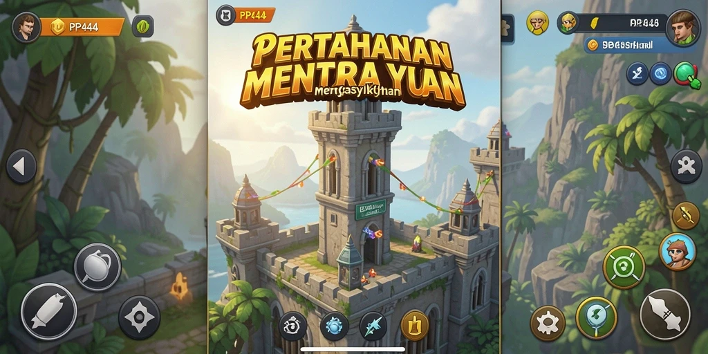 Gameplay seru di PP444: pertahanan menara menghadapi gelombang musuh.